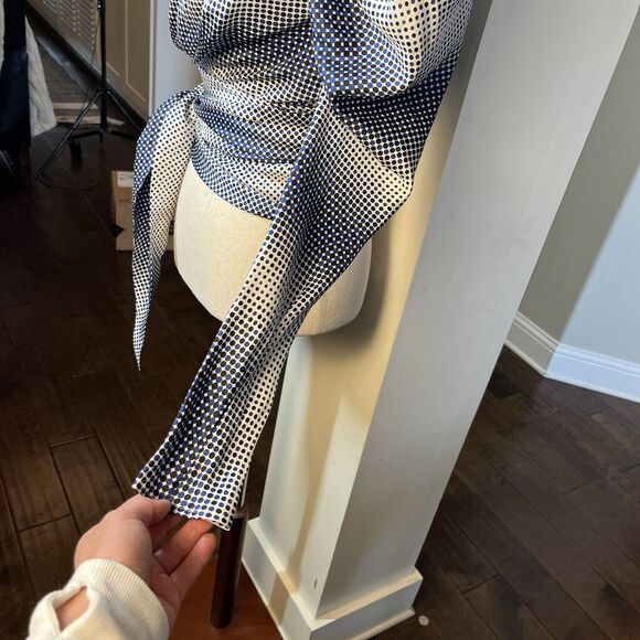 Alexandre Vauthier 100% Silk One Shoulder Statement Sleeve Wrap Blouse 40 Blue - Picture 14 of 16